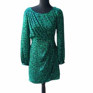 Shoshanna Teal Leopard Print Silk Mini Dress